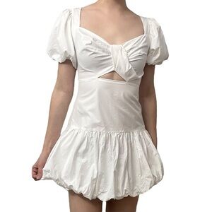 ASTR Mini Dress White Bridal Wedding Photos Bubble Hem Cut Out Puff Size Small